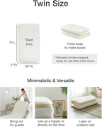 FULI Japanese Futon, Japanese Floor Bed, Tatami Foldable Bed, Roll Up Sleeping Pad, Shikibuton, Made in Japan (White, Twin)