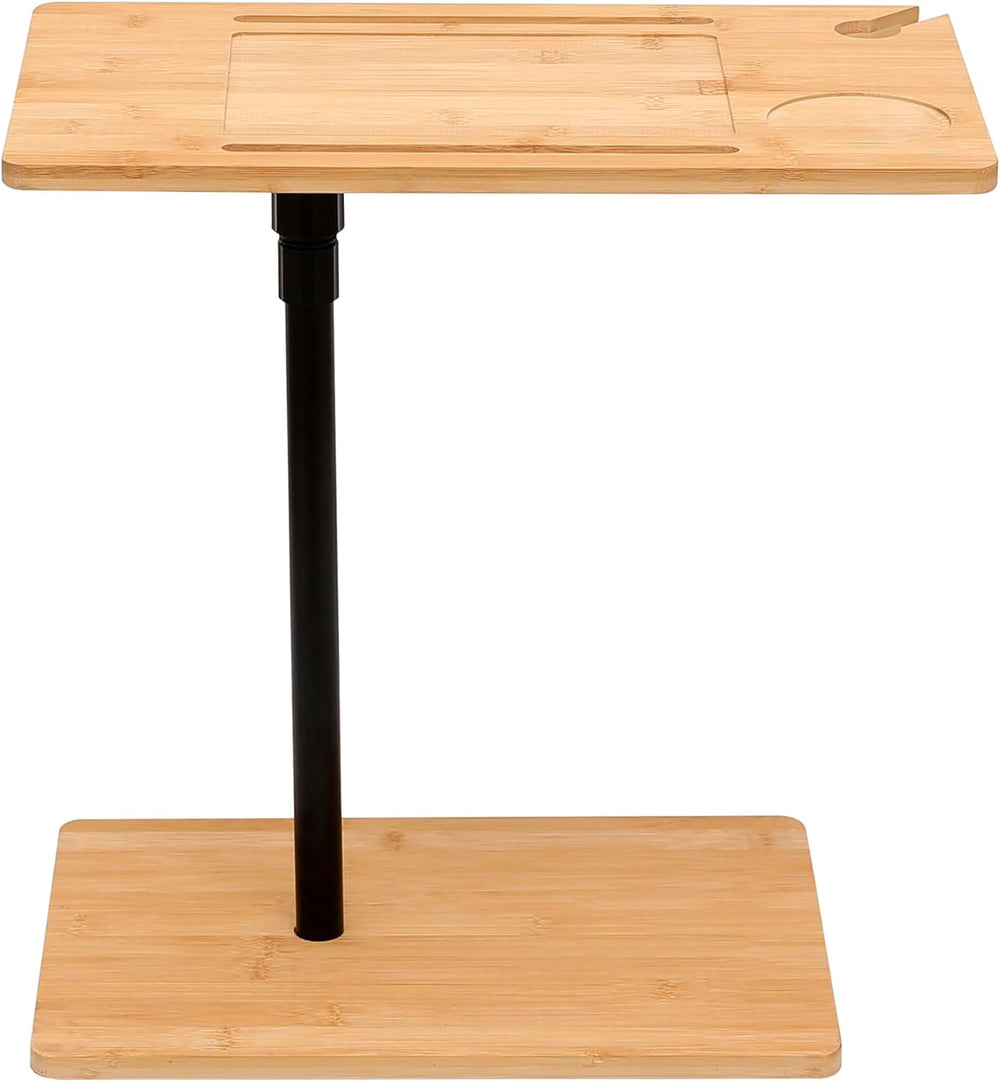 Bamboo Couch Tray Table Height Adjustable C-Shaped End Table with Slots 2 Tie...
