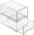 2 Pack Stackable Pull-Out Storage Drawers，Plastic Clear Organizer Bins with Handles，Easily Clean for Undersink，Cabinet，Fridge，Closet，Pantry，Office，Bathroom