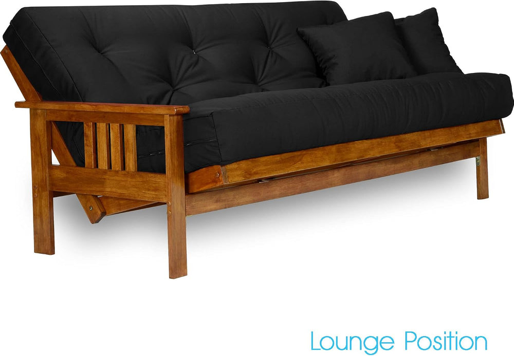Stanford Futon Set - Full Size, Frame, 8" Mattress, Twill Black Cover