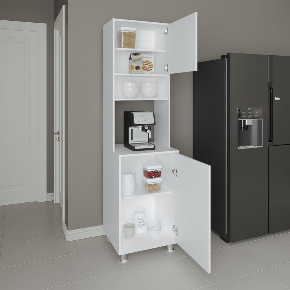Kitchen Pantry with 2 Doors and 5 Shelves in White | Tall vertical design wit...