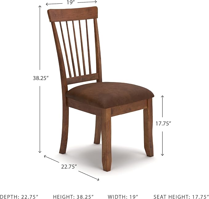 Signature Design by Ashley Berringer | Spindle Back 18" Dining Chairs (Set of 2) – Rustic Light Brown with Upholstered Cushioned Seat