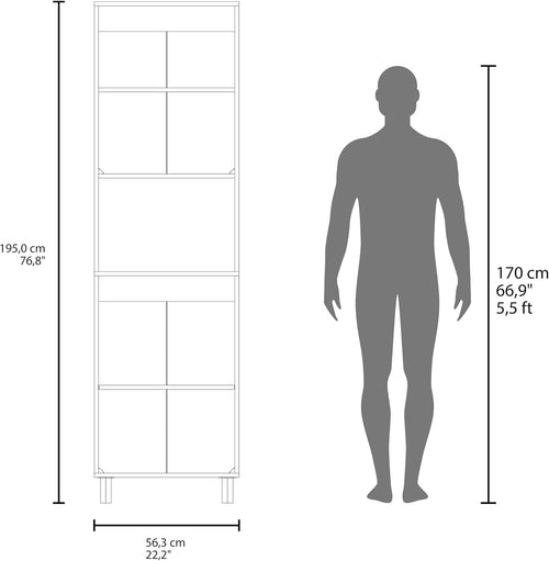 22.2" D*13.2" W*76.8" H Kitchen Pantry with 2 Shelves, 2 Double Doors with Sliver Door Handles, Wood Rectangular Storage Cabinet, Modern Minimalist, for Living Room, Dining Room, White