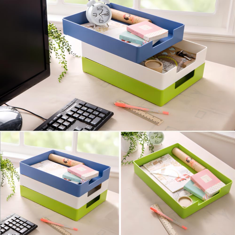 Letter-Size Tray, Desk Drawer Organizer, A4 Plastic Paper Tray, Plastic Paper Holder File Organizer for Office, School, Home Storage (White)