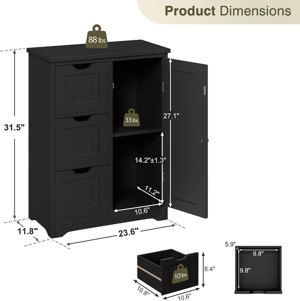 JupiterForce Wooden Bathroom Floor Storage Cabinet, Freestanding Storage Cabi...