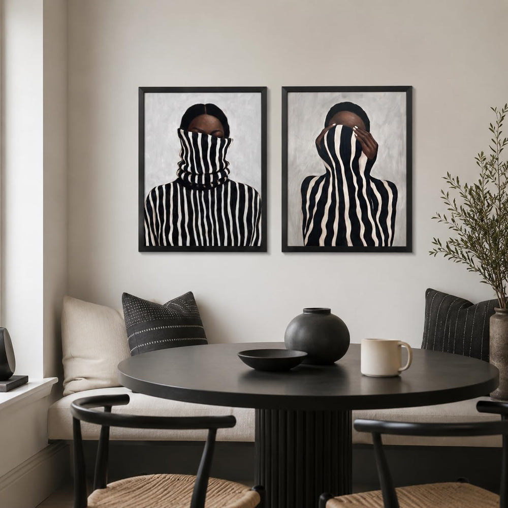 Abstract Black White Canvas Wall Art 2Pcs Modern Minimalist 24x16Inch