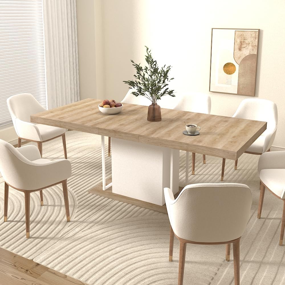 78.74"-62.99" Extendable Rectangle Dining Table for 6-10 Person,Whi...