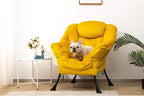 HollyHOME Modern Fabric Large Lazy Chair, Accent Oversized Comfy Reading Chair, Thick Padded Cozy Lounge Chair with Armrest, Steel Frame Leisure Sofa Chair for Living Room, Bedroom, Dorm, Yellow