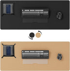 DAWNTREES Dual Sided Desk Mat,Leather Desk Pad,47.2''x15.8'',Cork Desk Mat Protector,with PU Leather Valet Tray Organizer,Large Mouse Pad,Desk Writing Pad for Office and Home(Black)