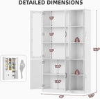 White Kitchen Pantry Cabinet, 78.7" Tall China Cabinet with Glass Doors and Adjustable Shelves, Wooden Display Cabinet for Dining, Living Room, White