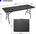70.8" W X 29" D X 29" H - 6 ft Black Folding Table Heavy Duty Portable, Plastic Folding Utility Folding Table for Camping, Picnics & Parties