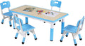 Arlopu Kids Table and 4 Chairs, Height Adjustable Toddler Desk & Chair Set, Anti-Slip Legs, Graffiti Desktop, Children Large Multi-Activity Table with 47.2" x 23.6", Classroom, Homes, Daycares (Blue)