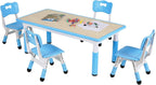 Arlopu Kids Table and 4 Chairs, Height Adjustable Toddler Desk & Chair Set, Anti-Slip Legs, Graffiti Desktop, Children Large Multi-Activity Table with 47.2" x 23.6", Classroom, Homes, Daycares (Blue)