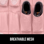 GORILLA GRIP Over the Door Shoe Organizer, 24 Large Breathable Mesh Pockets, Space Saving Hanging Storage Holder, Closet Rack Hanger Holds Up to 40 lbs, Hangs on Closets for Shoes, Accessories, Pink