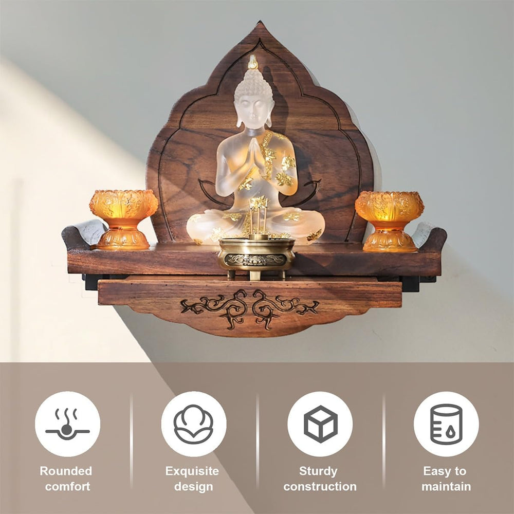 Wall Mounted Shrine Buddhist Altar, Personal Shrine Stand with Retractable Pu...