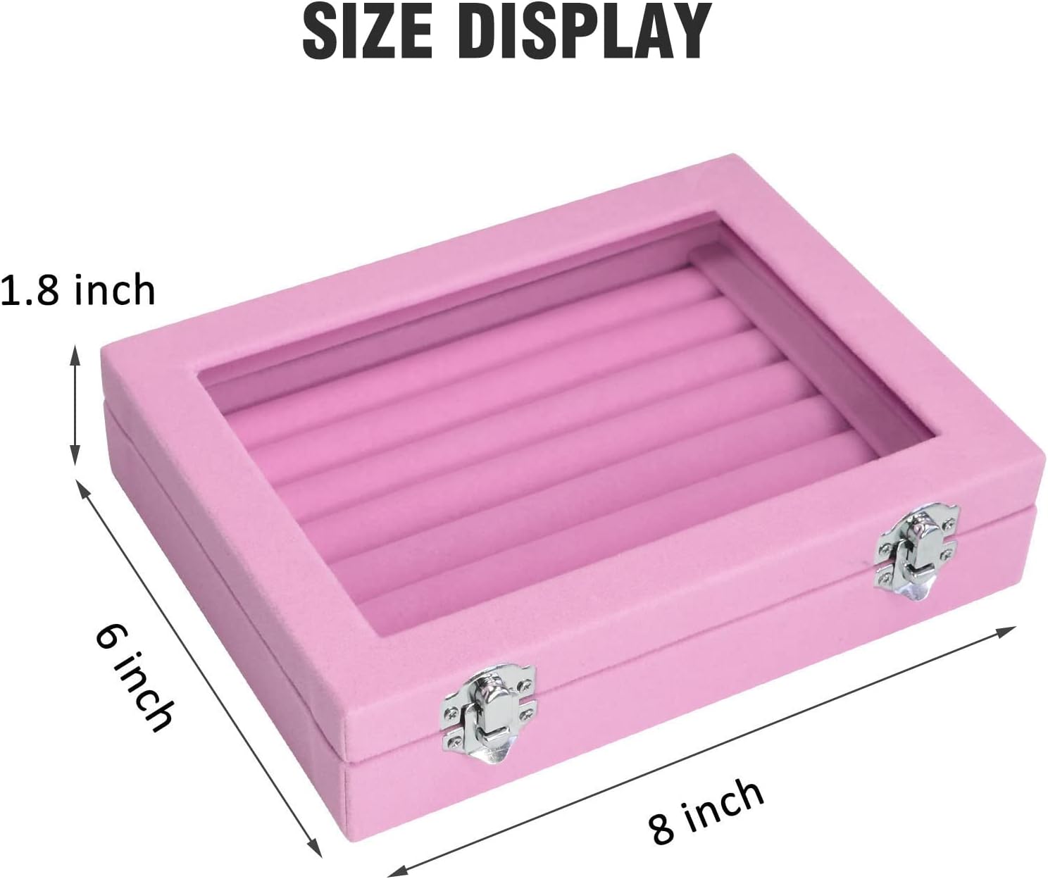 Vicoter Rings Organizer Tray 7 Slots Velvet Jewelry Earring Storage Box with Transparent lid Jewelry Display Case for Girls Wife Mom Women (Pink)