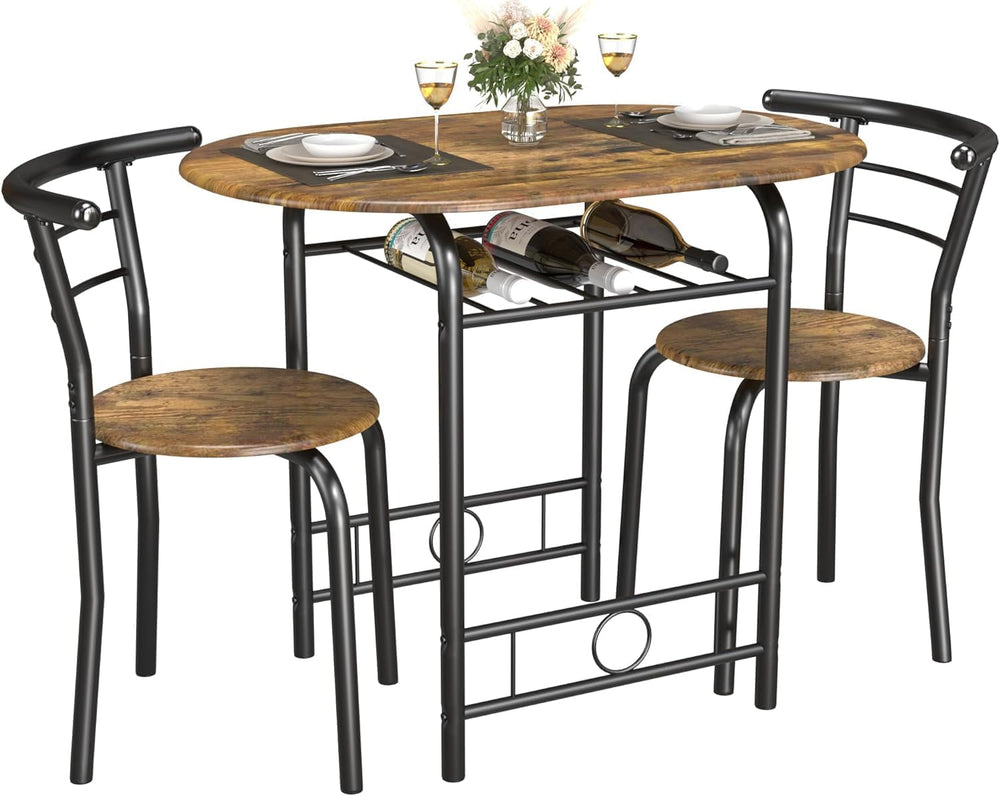 JUMMICO 3-Piece Wooden Round Table & Chair Set (Brown/Black)