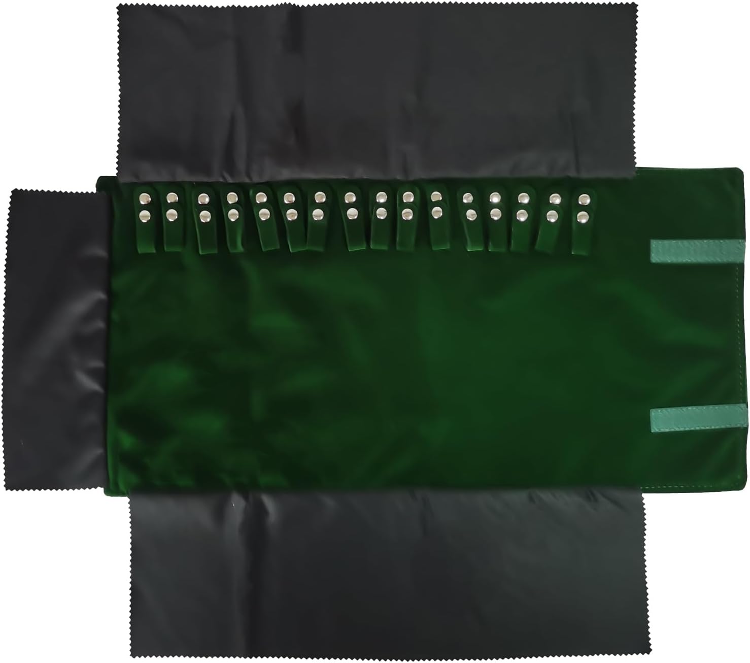 Premium Jewelry Roll Organizer for 16 Necklaces 55cm x 29cm Metal Snap & Velcro Closure - Ideal for Travel and Storage (Green)