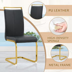35'' Round Dining Table Set for 4, Glass Kitchen Table Chairs Set of 4, Small Dining Table with Golden Electroplated Metal Leg and Base, 4 PU Dining Chairs with Metal Legs, for Kitchen, Dining Room.