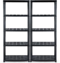 IRONMAX 5-Tier Garage Shelving Unit, Plastic Storage Rack with 4 Wall Brackets, Heavy Duty Shelf Organizer for Indoor and Outdoor, Black (2, 36”L X 18”W X 73”H)