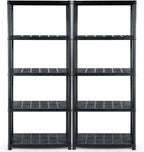 IRONMAX 5-Tier Garage Shelving Unit, Plastic Storage Rack with 4 Wall Brackets, Heavy Duty Shelf Organizer for Indoor and Outdoor, Black (2, 36”L X 18”W X 73”H)
