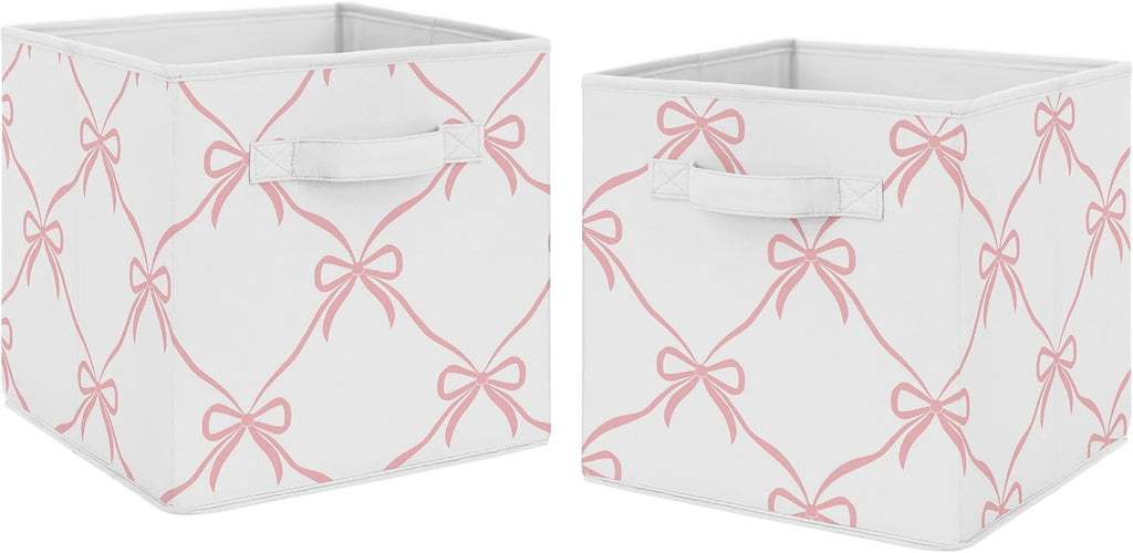 Sweet Jojo Designs Set of 2 Collapsible Fabric Storage Cubes (Pink Bows) for Girls, Baby, Kids, Childrens Foldable Bins Organizer Boxes Toys (Bow for Ballerina, Ballet Dancer, Princess Collection)