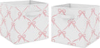 Sweet Jojo Designs Set of 2 Collapsible Fabric Storage Cubes (Pink Bows) for Girls, Baby, Kids, Childrens Foldable Bins Organizer Boxes Toys (Bow for Ballerina, Ballet Dancer, Princess Collection)