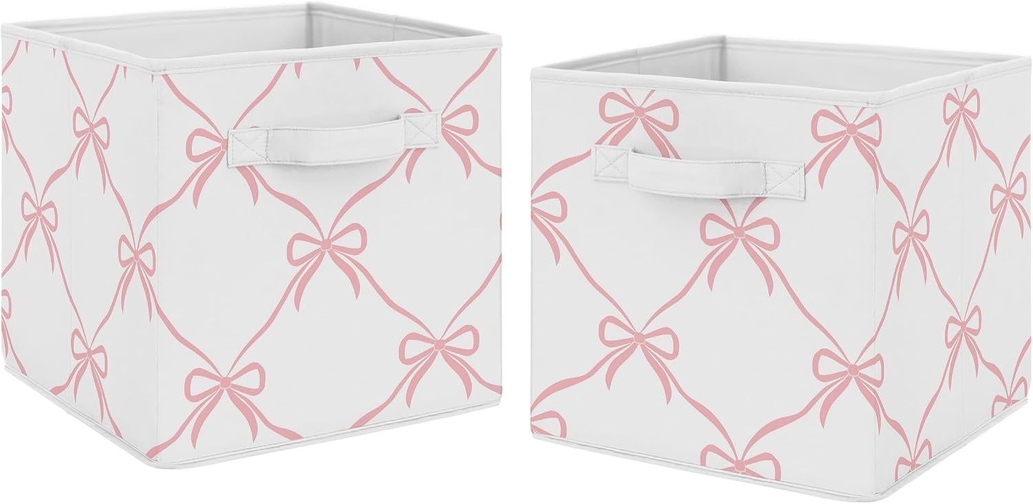 Sweet Jojo Designs Set of 2 Collapsible Fabric Storage Cubes (Pink Bows) for Girls, Baby, Kids, Childrens Foldable Bins Organizer Boxes Toys (Bow for Ballerina, Ballet Dancer, Princess Collection)