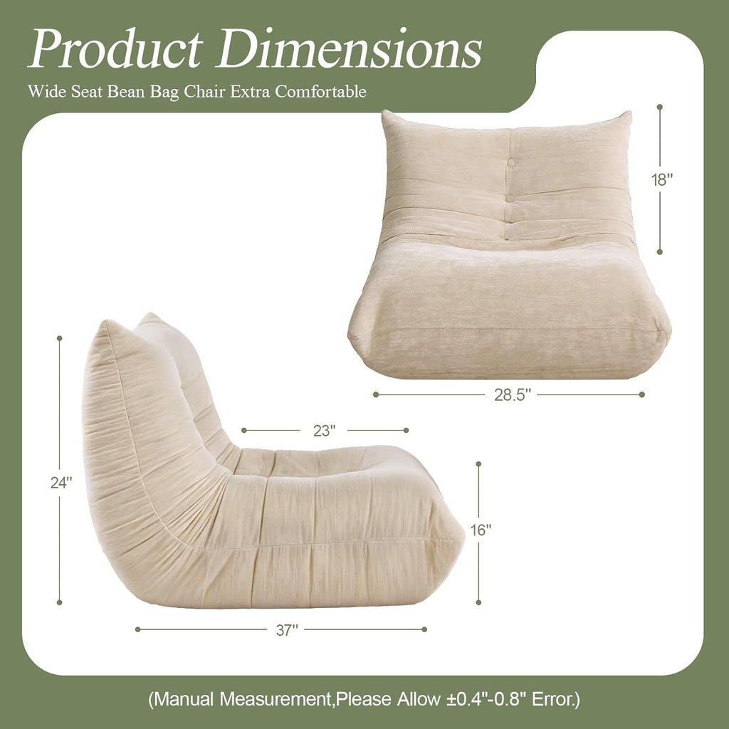 SUYOLS Bean Bag Chair, Fireside Chair Big Bean Bag Sofa for Adults/Teens, Memory Foam Bean Bag Gaming Chairs with Comfy Design & Premium Fabric, Lazy Floor Sofa for Living Room, Bedroom, Beige