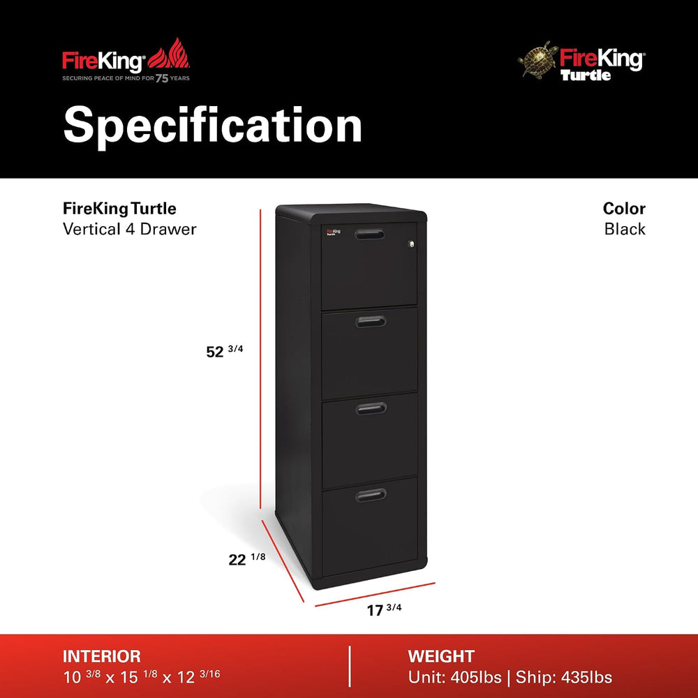 FireKing Turtle Contour - 4 Drawer Fire Safe File Cabinet with Key Lock - 1 H...
