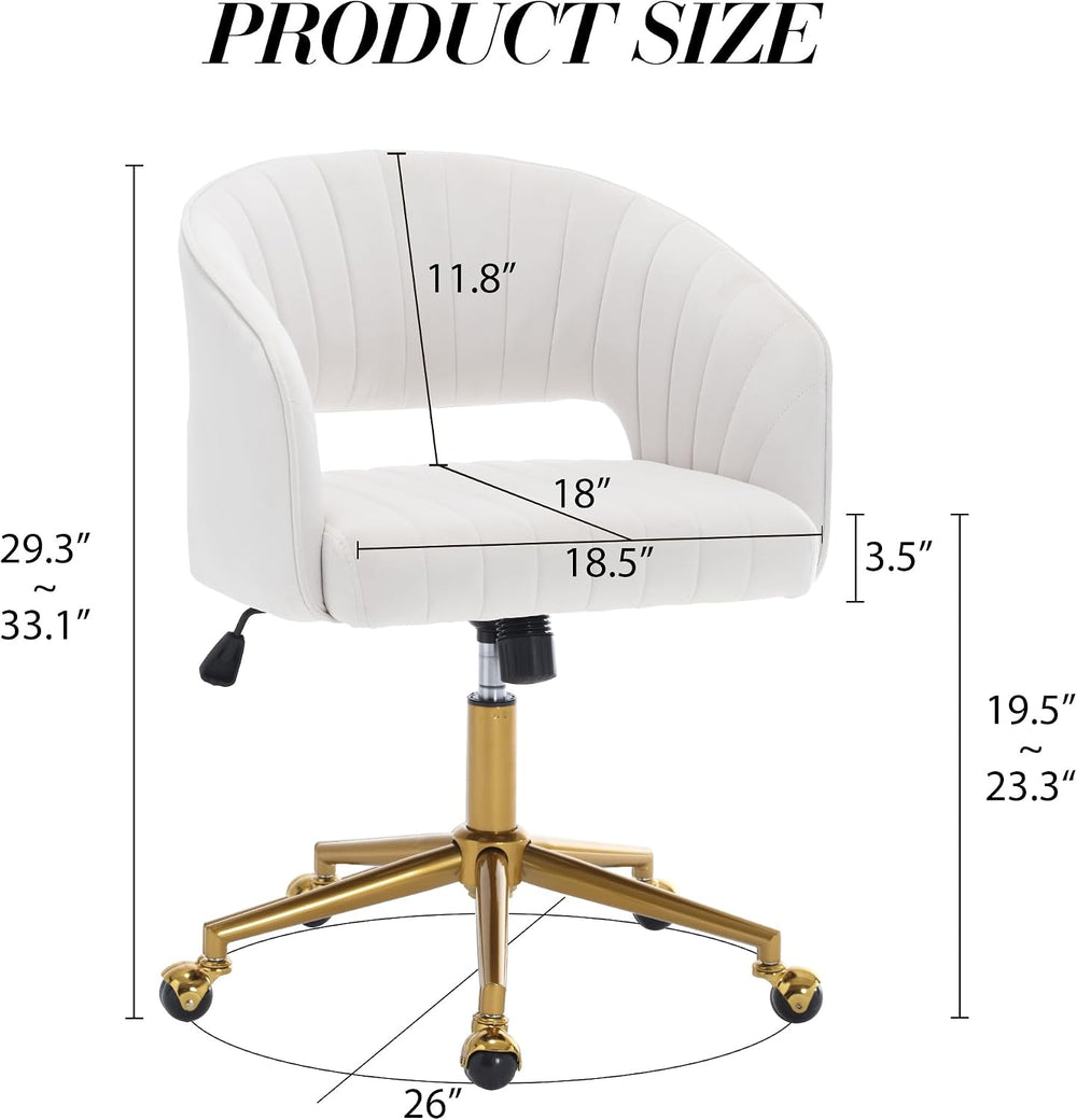 KCC Vanity Chair Velvet Desk Chair with Gold Base for Living Room,Cream