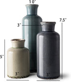 Small Ceramic Vase Set of 3, Wide Mouth Color Vases Bulk Lot for Boho, Flower, Centerpieces, Farmhouse Pampas Grass, Living Room, Bedroom, Home Decor and Dining Table Decoration, Brown