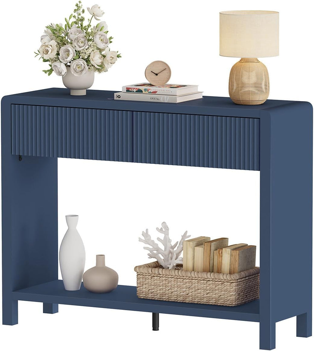 FATORRI Console Entryway Table with 2 Wood Fluted Drawers, 39.37" Blue |...