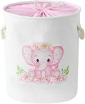 Laundry Baskets Kids Laundry Hamper, Pink Baby Hamper Elephant Basket Large Collapsible Kids Hamper with Handles Waterproof Round Linen Storage Basket for Toddler/Girls (Pink Elephant)