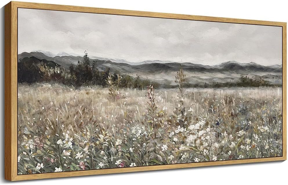 SHENIFY 20x40in Extra Large Vintage Framed Wall Art Meadow with Flowers Lands...