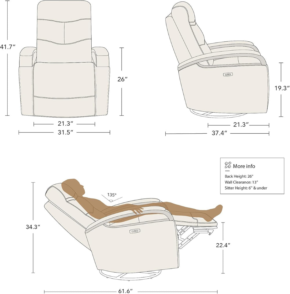 CHITA Genuine Leather Power Swivel Glider Rocker Recliner, Creamy Grey