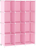 AWTATOS Cube Storage Organizer Protable Closet Organizers and Storage for Kids DIY Stackable 12 Cube Storage Shelves Clothes Organizer for Bedroom, Home, Pink