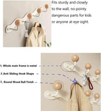 Coat Rack Wall Mount,White Wall Hooks Adhesive & Screw in,Anti-Tear Wooden Ball Hook Rail, Heavy Duty Metal Coat Hanger Wall Mount for Entryway, Bathroom, Bedroom, Kitchen 2PACK(6-tri Hooks)