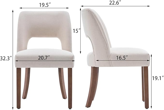 VKNOW Wooden Dining Chairs Set of 2, Modern Fabric Upholstered Dining Room Chair Kitchen Chairs, Farmhouse Dinner Chair for Kitchen Dining Room, Beige