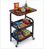 3 Tier Rolling Cart Metal Storage Utility Cart on Wheels, Coffee Cart Bedside Snack Trolley for Kitchen, Bathroom, Office & Living Room Organizer