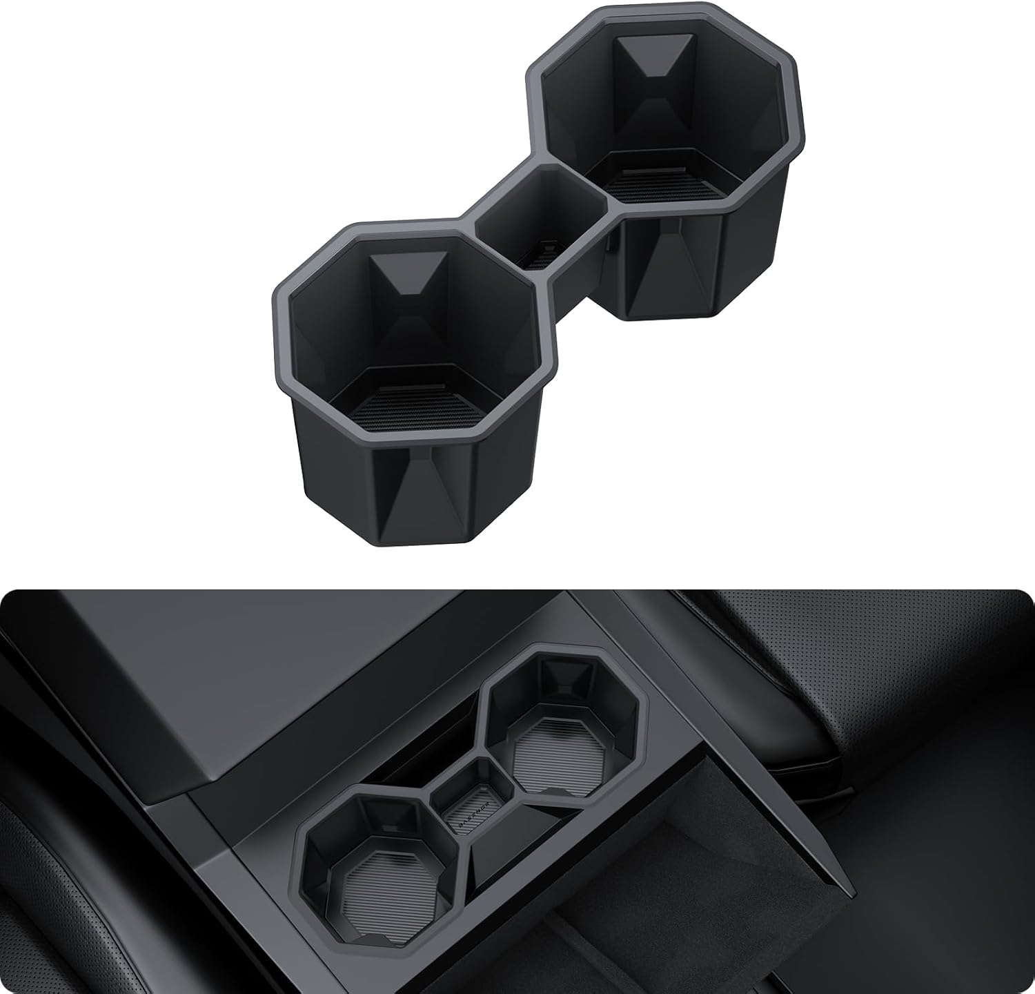 BASENOR 2024 2025 Tesla Cybertruck Center Console Cup Holder Insert [Carbon Edition] Silicone Non-Slip Car Drink Holder Cybertruck Interior Accessories