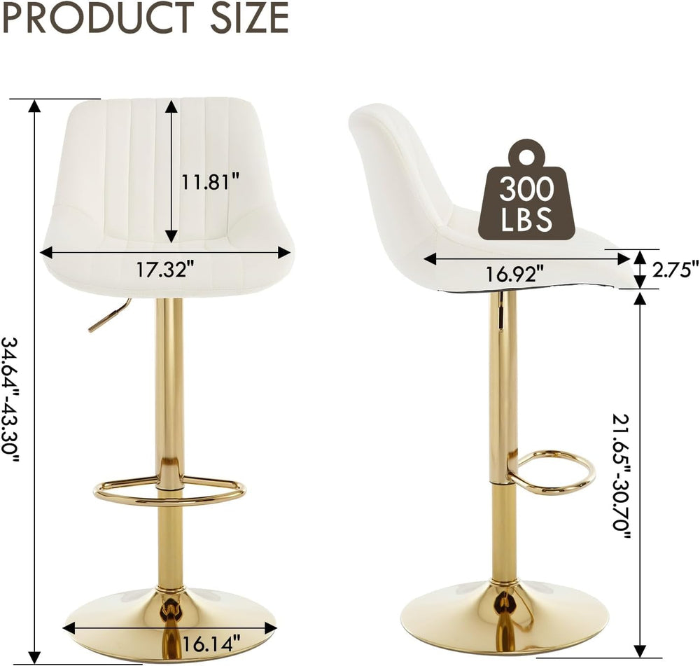 Barstools Set of 3, Golden-Cream, Adjustable Swivel Bar Stools | With Back, A...