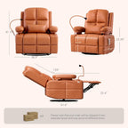Triple Motor Power Swivel Rocker Recliner Chair with Adjustable Armrests for Adults, FSC Certified Faux Leather Rocking Chair for Living Room, Brown
