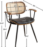 Rattan Dining Room Chairs Set of 4,Mid Century Modern Kitchen Side Chairs,Metal Legs Desk Chair,Faux Leather Accent Chair with Arms and Rattan Backrest Black PU