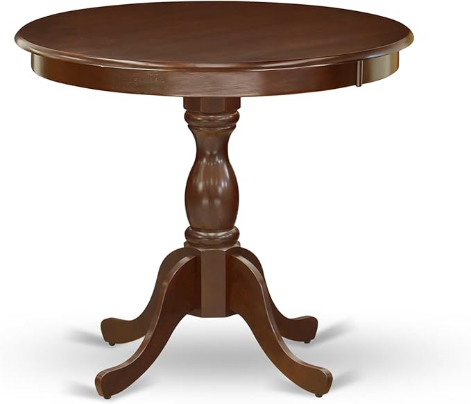 East West Furniture AMDA3-MAH-W 3 Piece Dining Table Set for Small Spaces Contains a Round Kitchen Table with Pedestal and 2 Dining Chairs, 36x36 Inch, Mahogany