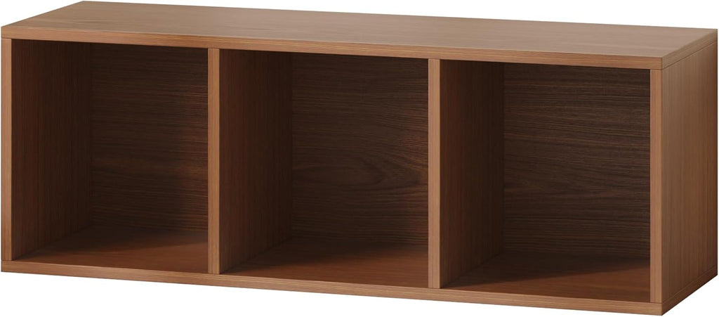 IOTXY DIY Modular Cube Bookcase - CubeXY Customizable Stackable Expandable Basic Shelving Units, 3-Cube Wooden Open Bookshelf for Fabric Storage Bin Organizer, Walnut