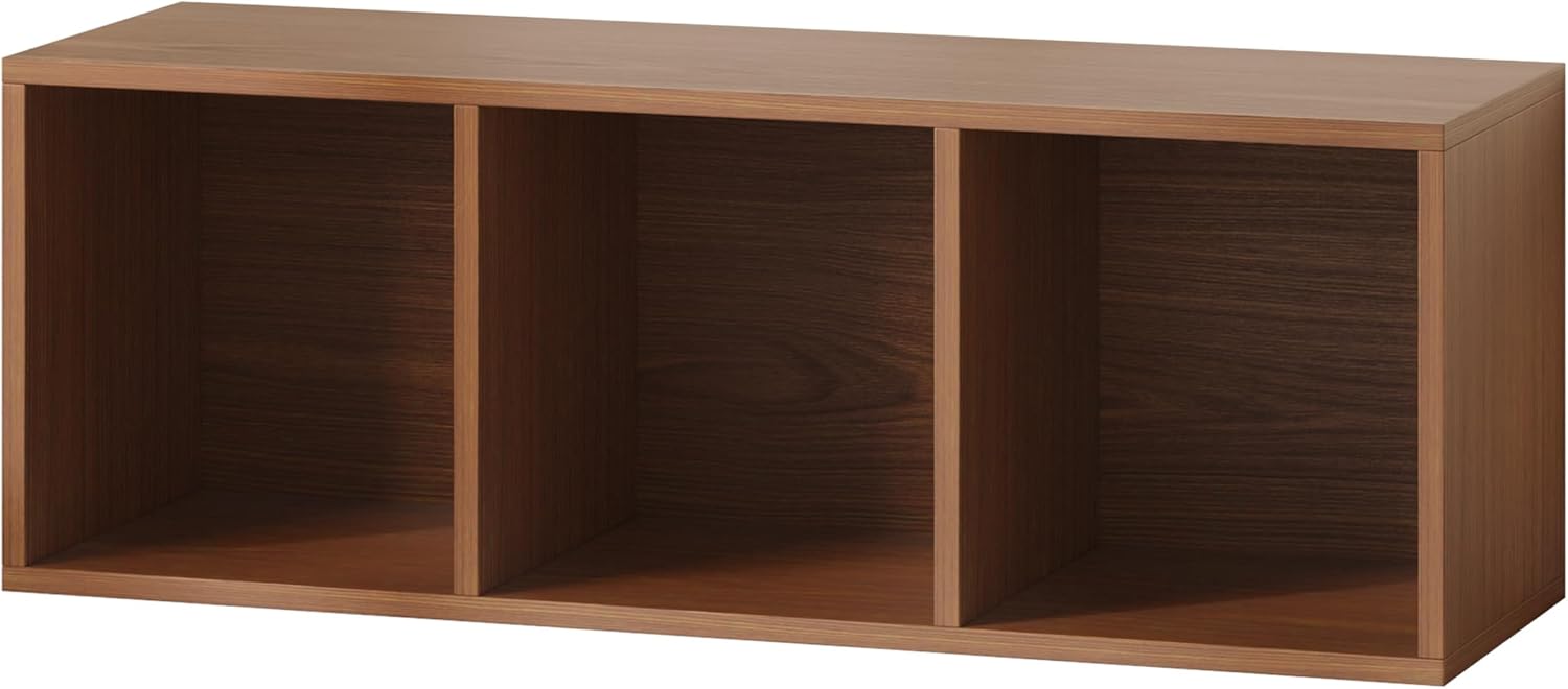 IOTXY DIY Modular Cube Bookcase - CubeXY Customizable Stackable Expandable Basic Shelving Units, 3-Cube Wooden Open Bookshelf for Fabric Storage Bin Organizer, Walnut