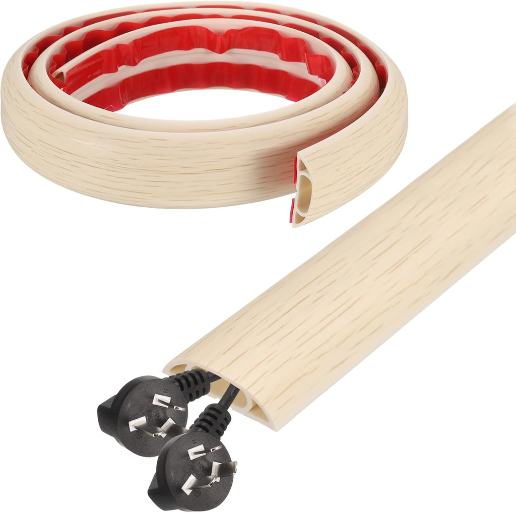 HARFINGTON 4ft Cord Cover Floor W0.6 x H0.33 Inner Channel PVC Hide Extension Cable Floor Wire Hider Wire Covers Protector for Prevent Cable Trips Cables Management, Wood Beige