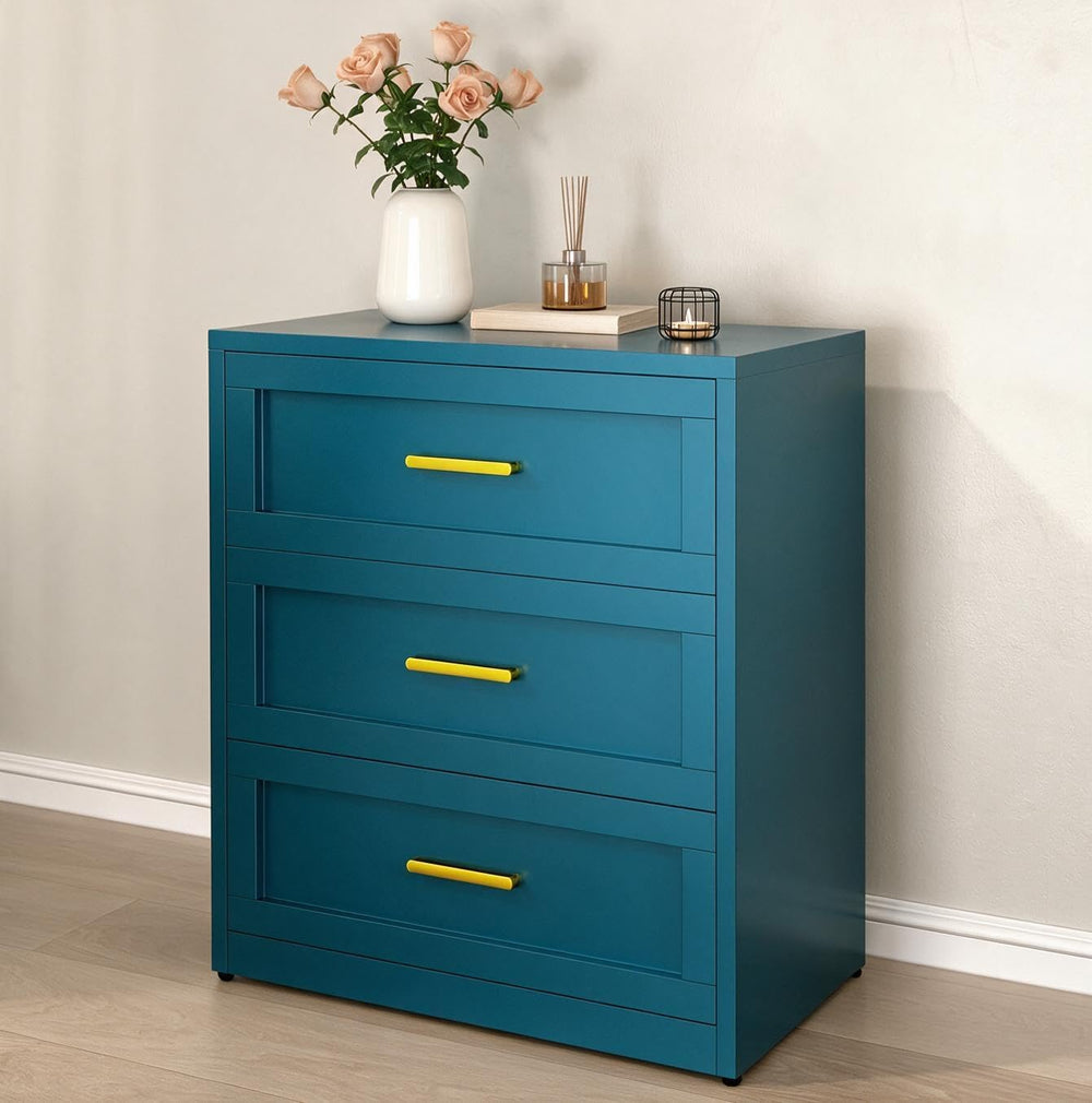 Blue 3 Drawer Metal Dresser