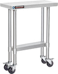 DuraSteel 30x12 NSF Stainless Steel Cart Work Table - Heavy Duty Rolling Food Prep Table - Metal Utility Cart on Wheels Caster, Grill Stand Microwave Outdoor Kitchen Tables Countertop Island Top Vevor
